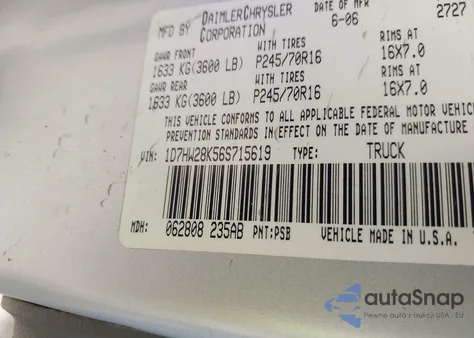 2006 Dodge Dakota St from USA, damaged, VIN 1D7HW28K56S715619